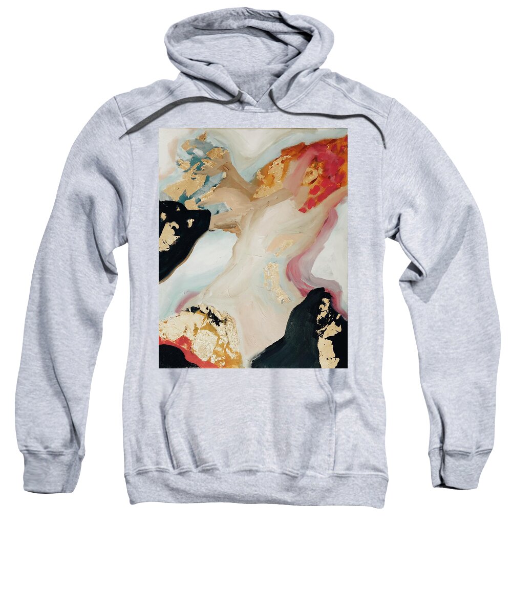 Gold Pink Fire Orange Abstract Home Sweatshirt featuring the painting Wish by Meredith Palmer