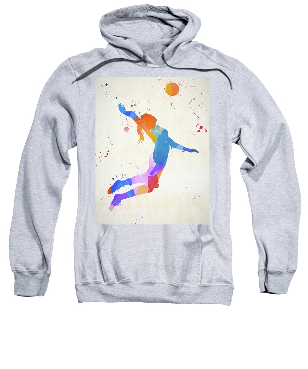 Woman Volleyball Player Color Splash Sweatshirt featuring the painting Woman Volleyball Player Color Splash by Dan Sproul