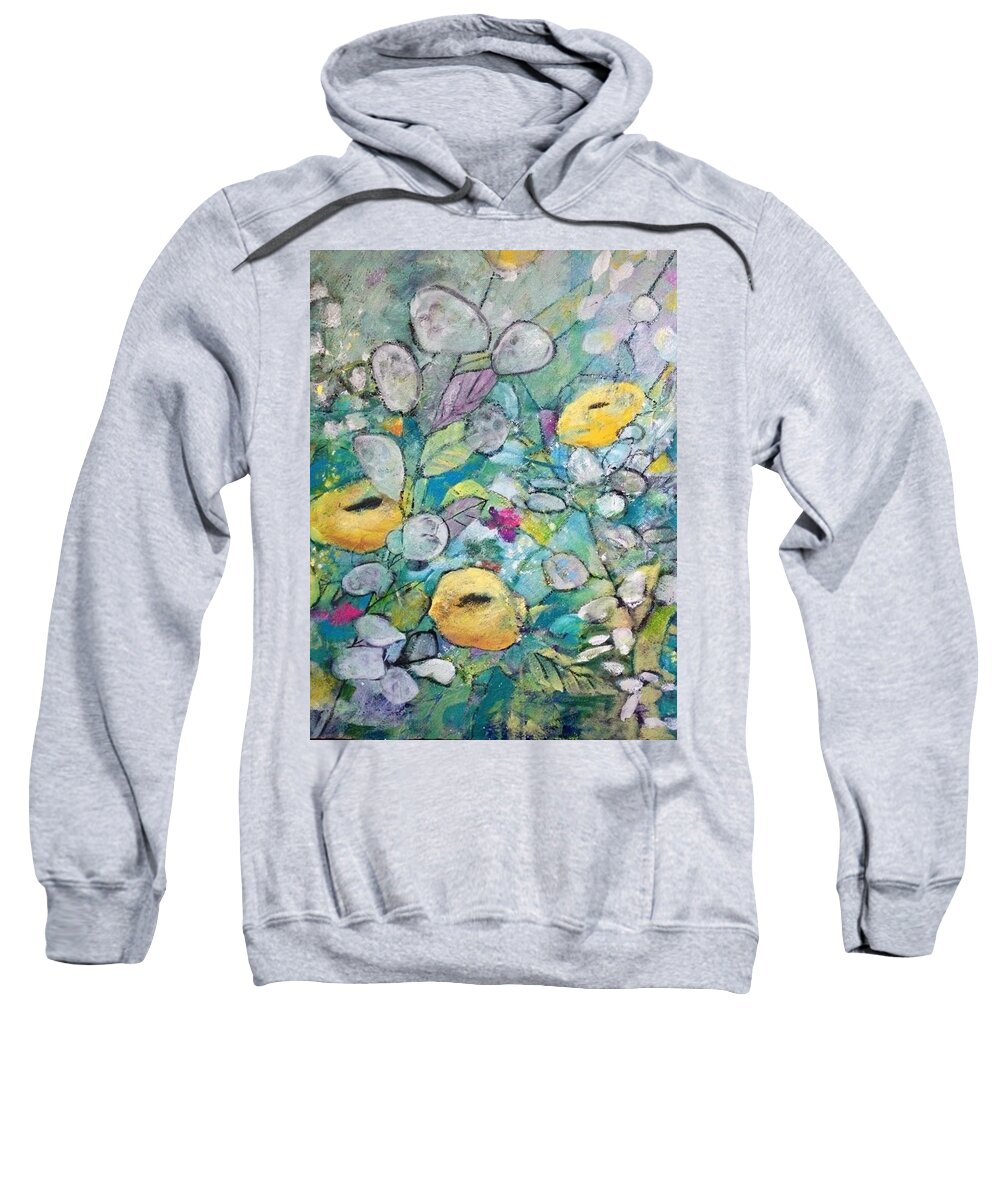 Yellow Flowers Sweatshirt featuring the mixed media Yellow Flowers by Eleatta Diver