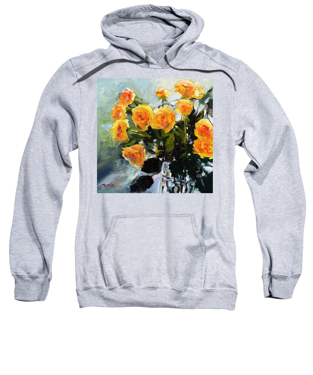 Floral Sweatshirt featuring the painting Yellow Roses by Sheila Romard