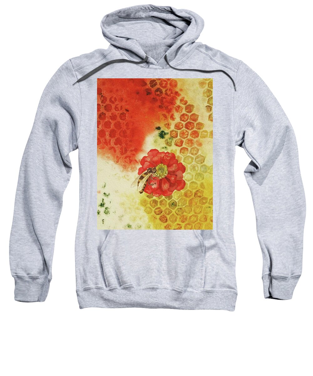  Sweatshirt featuring the painting Zinnia Bee by Helen Klebesadel