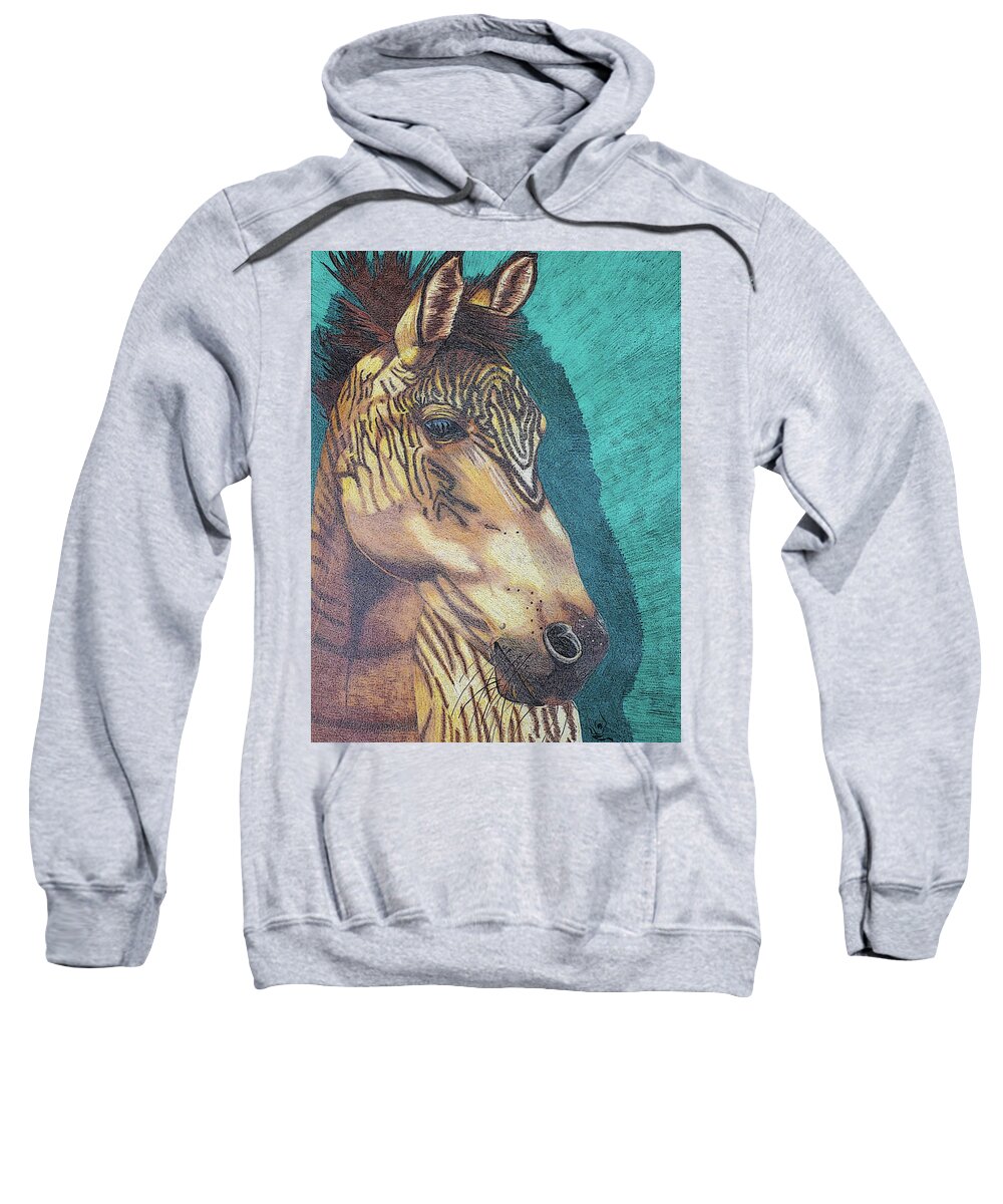 Zorse Breed Sweatshirt featuring the drawing Zorse Horse by Equus Artisan