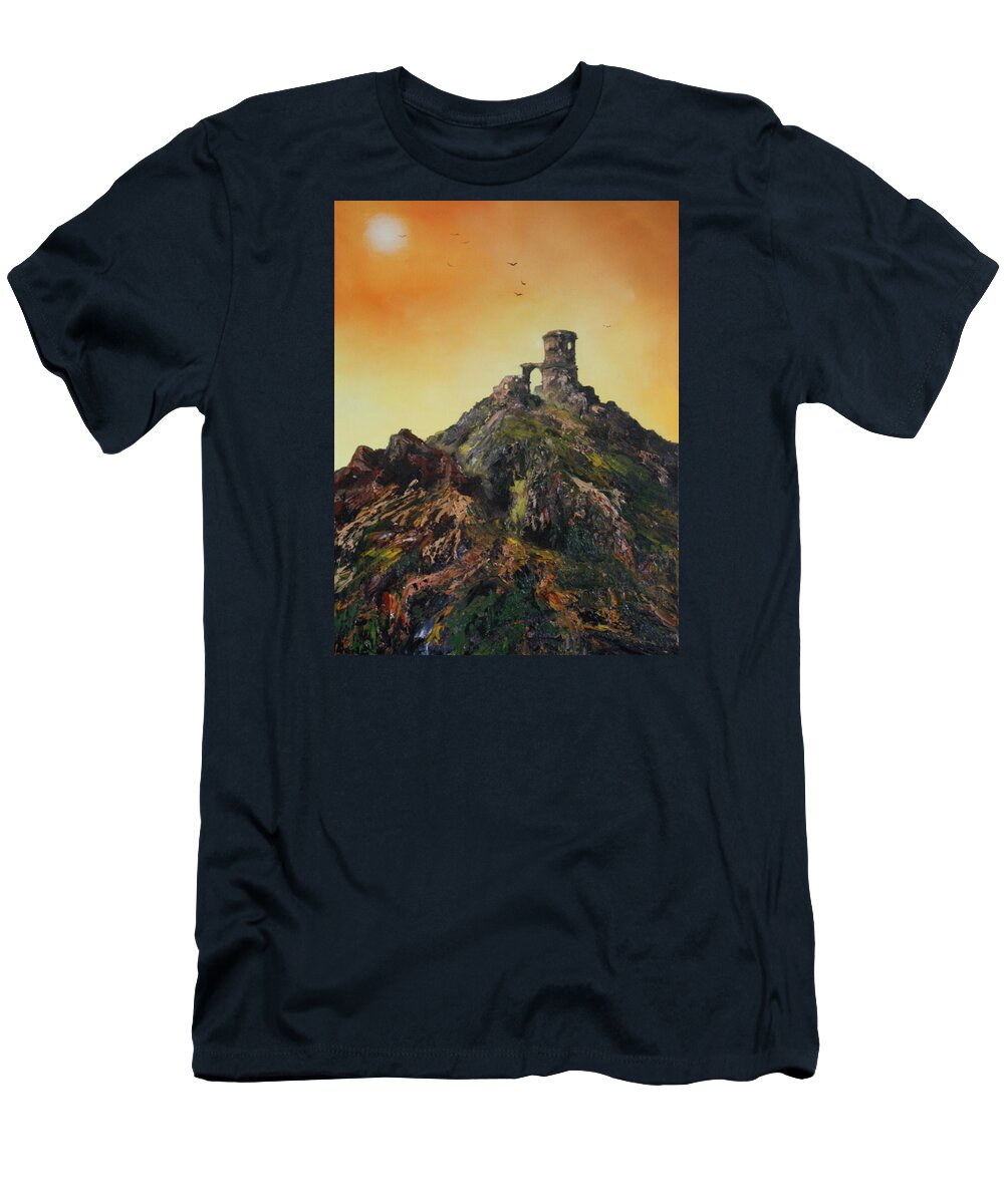Mow- Cop T-Shirt featuring the painting Mow Cop Castle Staffordshire by Jean Walker