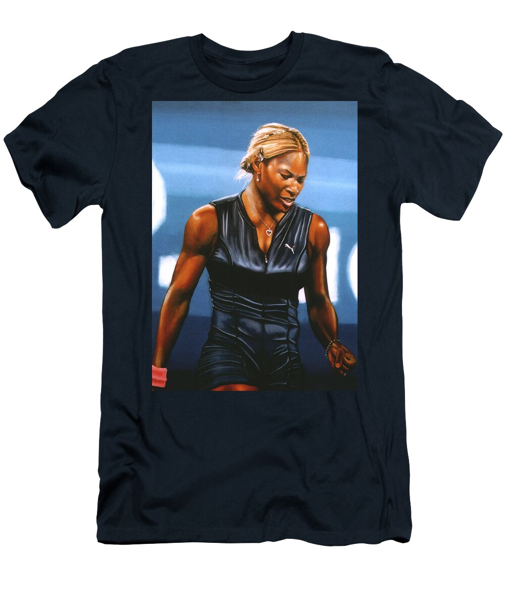 Serena Williams T-Shirt featuring the painting Serena Williams by Paul Meijering