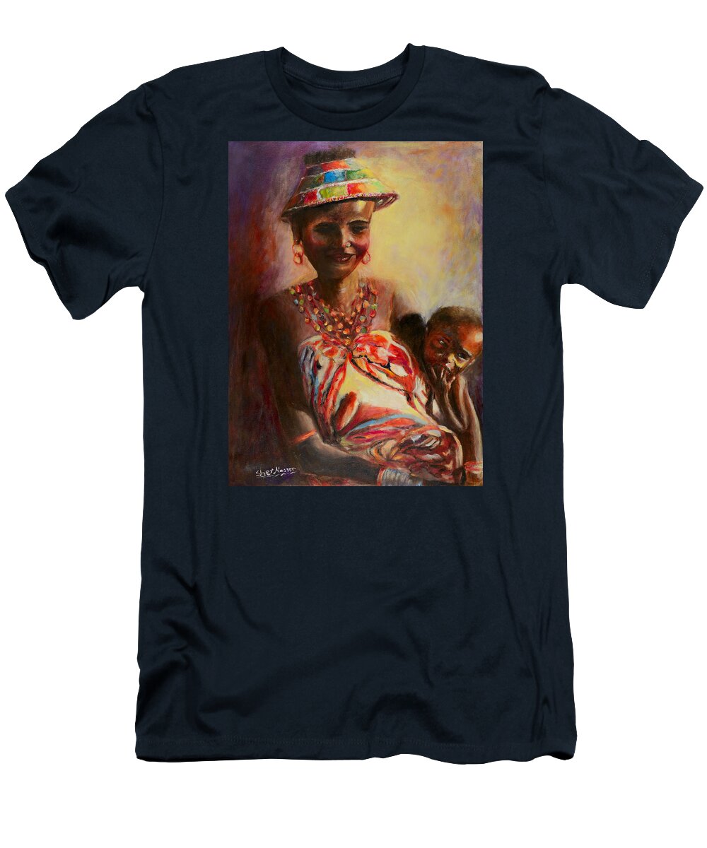 Sher Nasser Artist T-Shirt featuring the painting African Mother and Child by Sher Nasser Artist