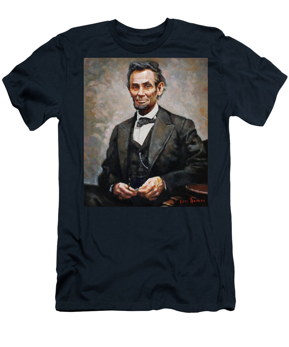 Abraham Lincoln T-Shirt featuring the painting Abraham Lincoln by Ylli Haruni