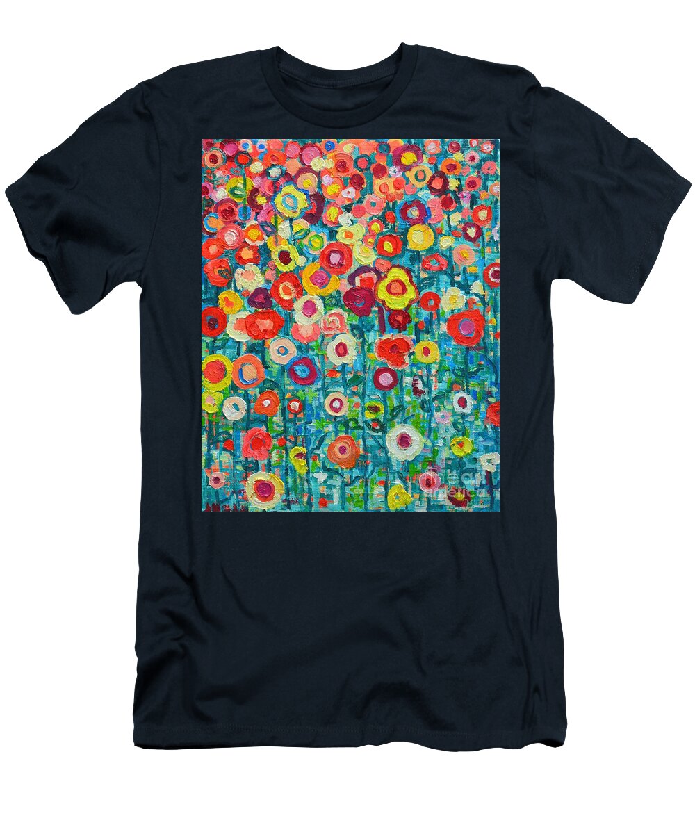 Abstract T-Shirt featuring the painting Abstract Garden Of Happiness by Ana Maria Edulescu