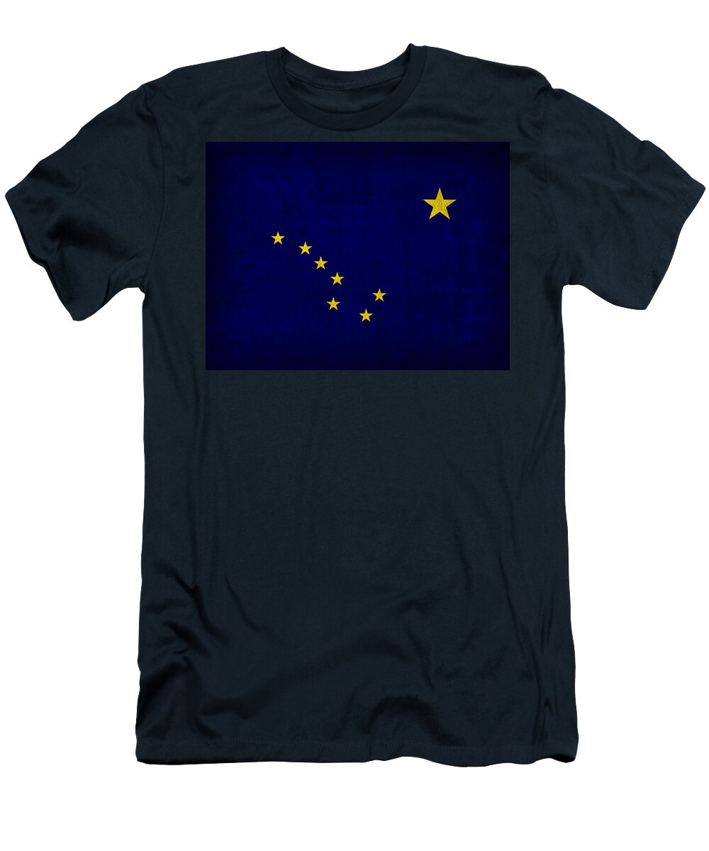 Alaska T-Shirt featuring the mixed media Alaska State Flag Art on Worn Canvas by Design Turnpike