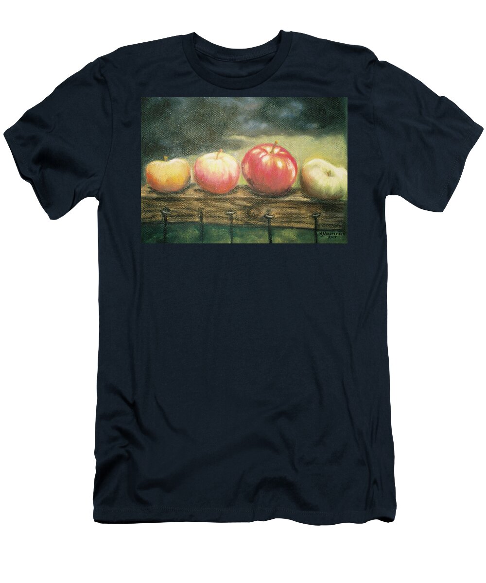 Fruit T-Shirt featuring the painting Apples on a Rail by Harriett Masterson