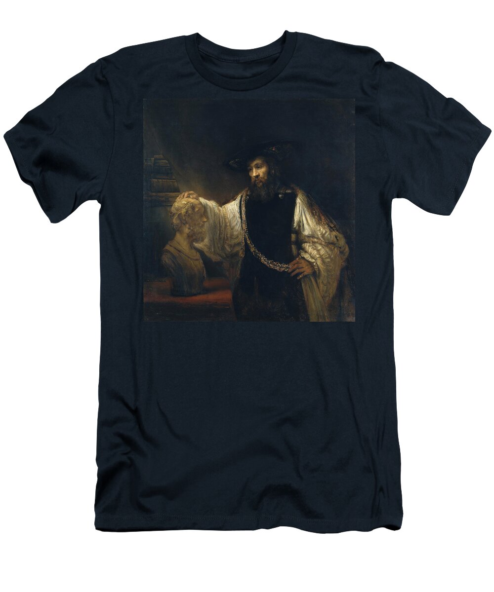 Aristotle With A Bust Of Homer T-Shirt featuring the painting Aristotle with a Bust of Homer #4 by Rembrandt