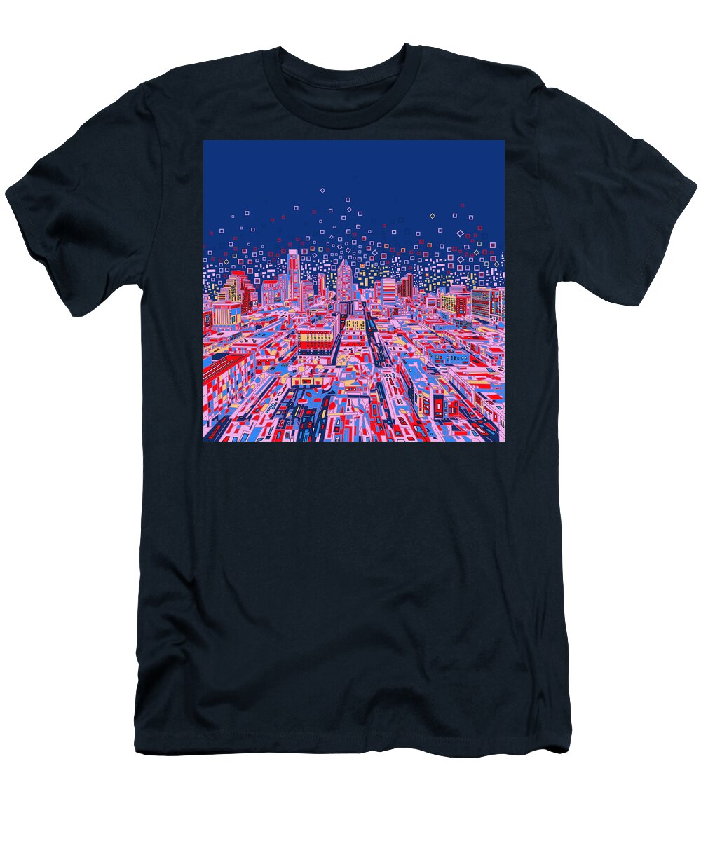 Austin T-Shirt featuring the painting Austin Texas Abstract Panorama by Bekim M
