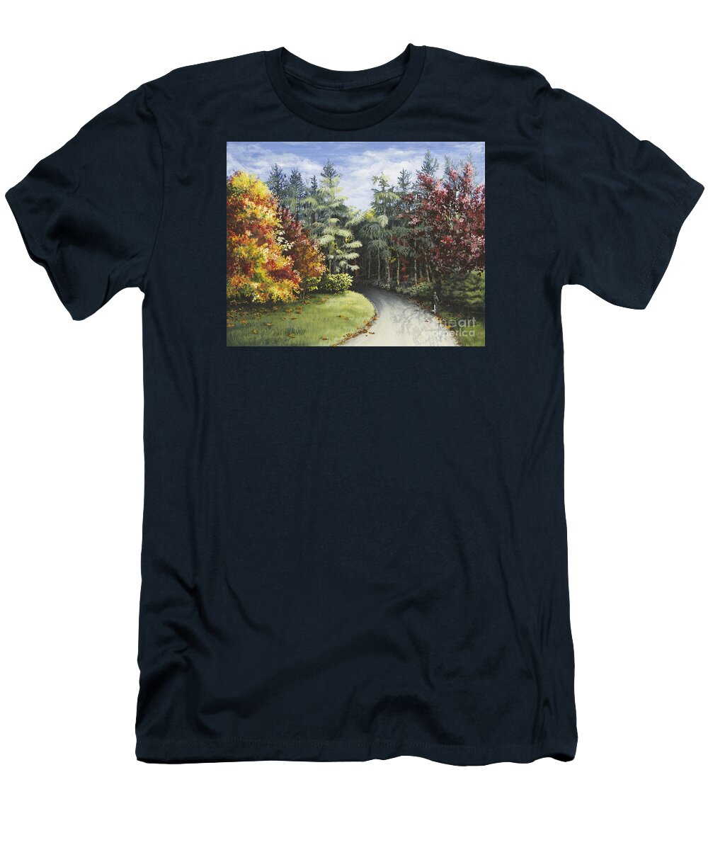 Autumn T-Shirt featuring the painting Autumn in the Arboretum by Mary Palmer