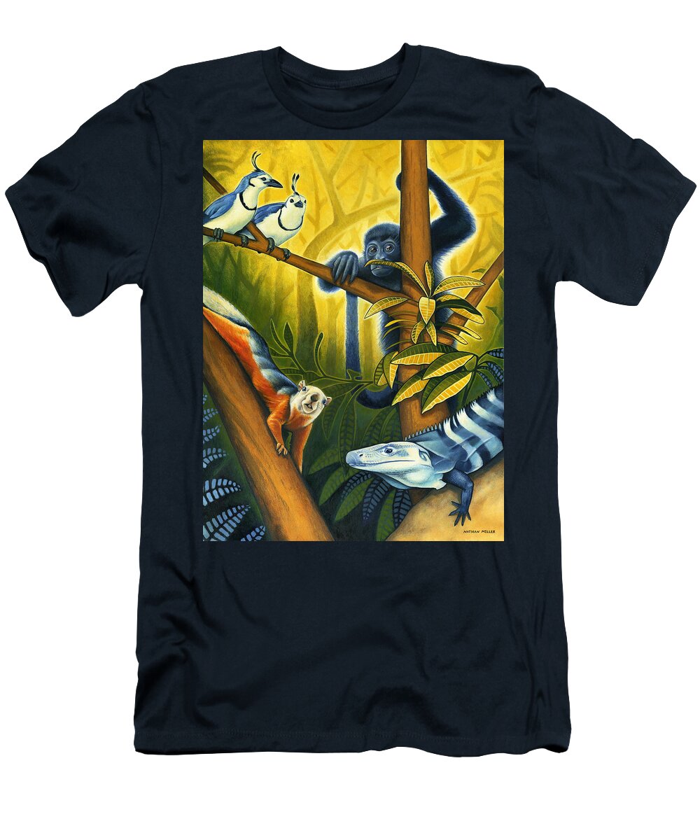 Jungle T-Shirt featuring the painting Backyard Jungle by Nathan Miller