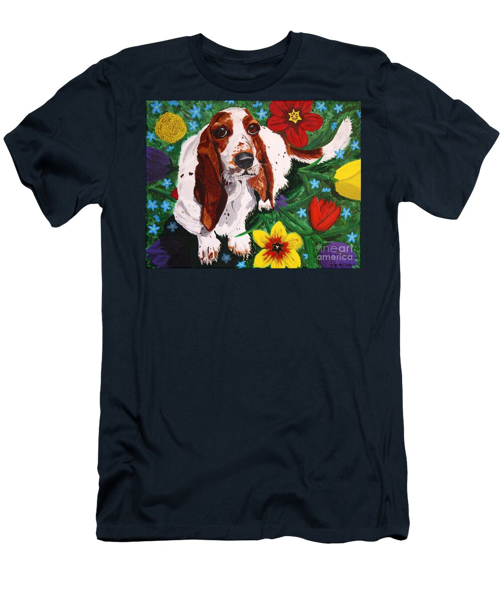 Basset Hound T-Shirt featuring the painting Basset Hound by Vicki Maheu