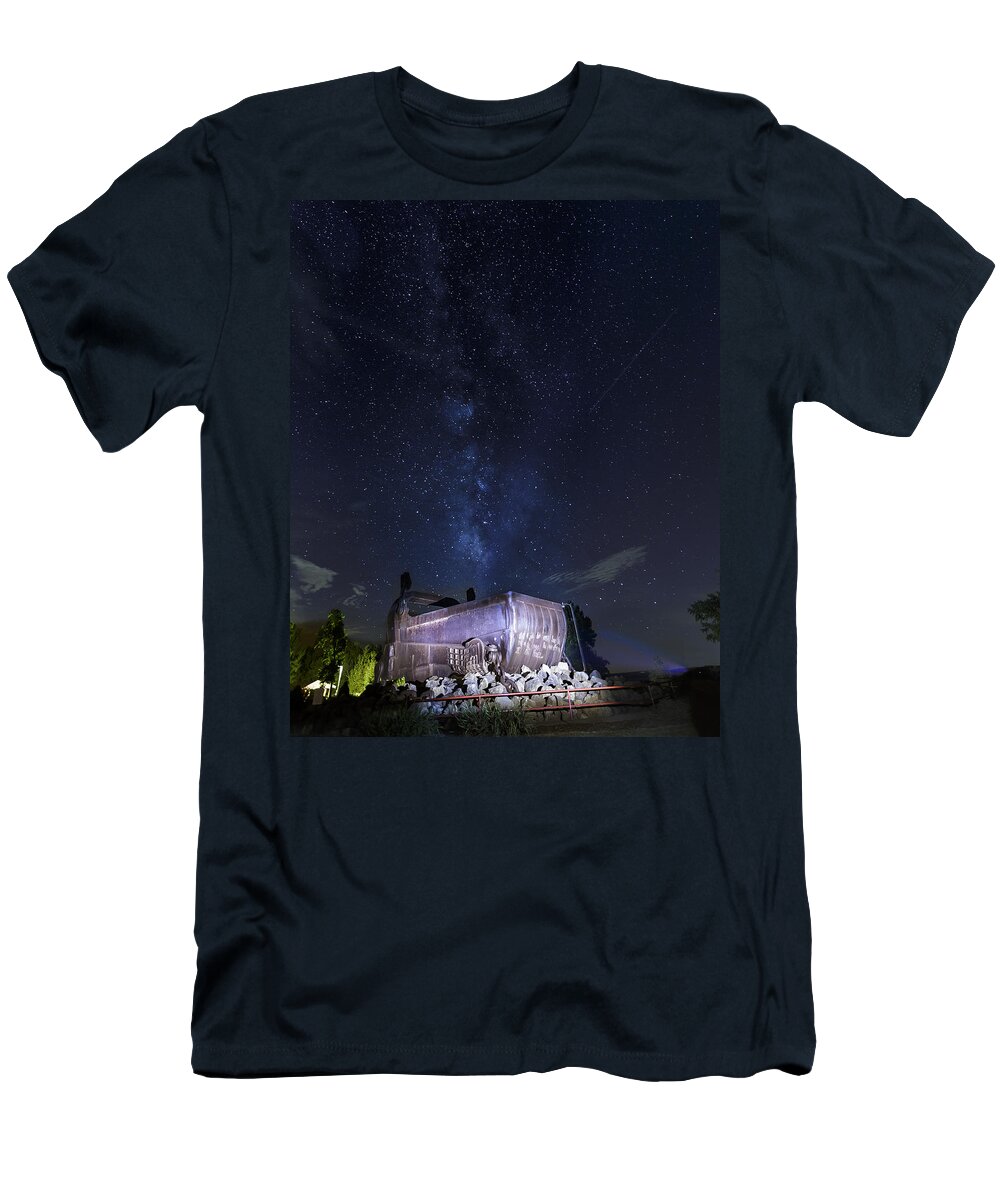 4250 T-Shirt featuring the photograph Big Muskie Bucket Milky Way and a shooting star by Jack R Perry