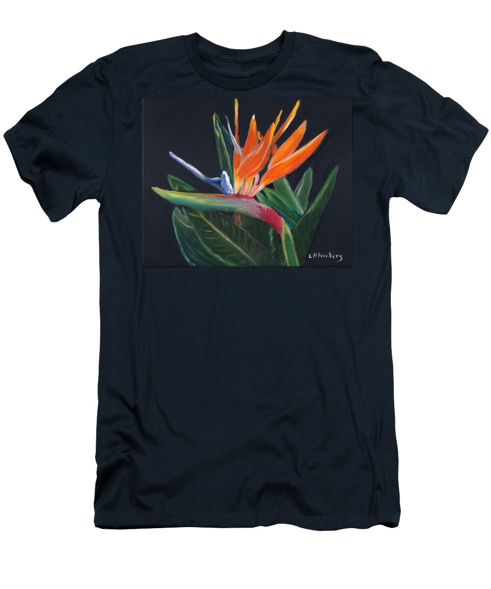 Bird Of Paradise T-Shirt featuring the painting Bird of Paradise in oil by Linda Feinberg