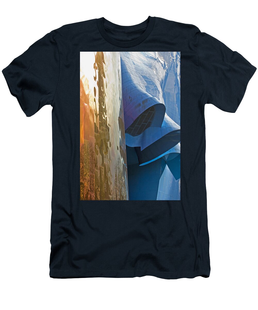 Blue And Gold T-Shirt featuring the photograph Blue and Gold - Abstract - Seattle by Marie Jamieson