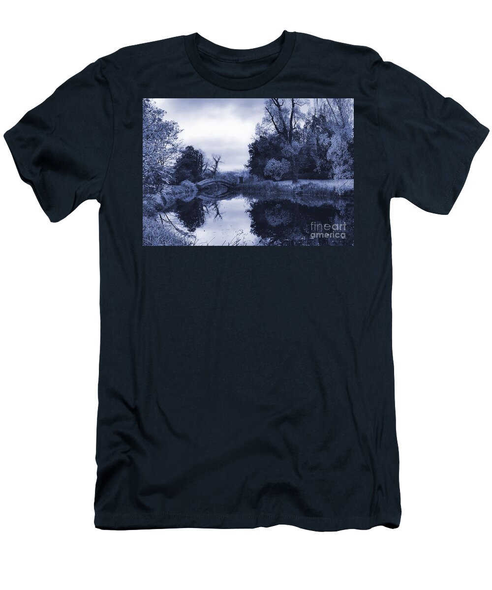 Chinese Bridge T-Shirt featuring the photograph Blue Chinese Bridge Wrest Park by Bel Menpes