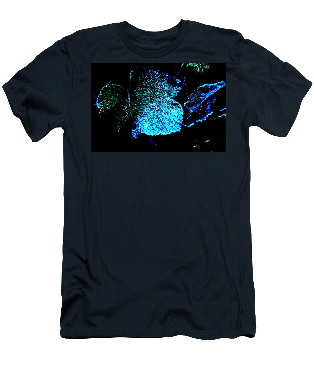 Blue Green Black Leaf Winter T-Shirt featuring the digital art Blue Leaf by Randi Grace Nilsberg