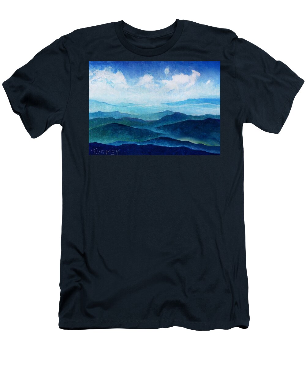 Blue Ridge T-Shirt featuring the painting Blue Ridge Blue Skyline Sheep Cloud by Catherine Twomey