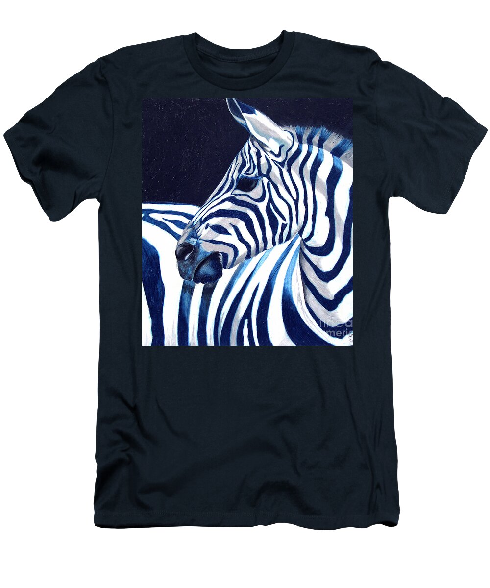Zebra T-Shirt featuring the painting Blue Zebra by Alison Caltrider