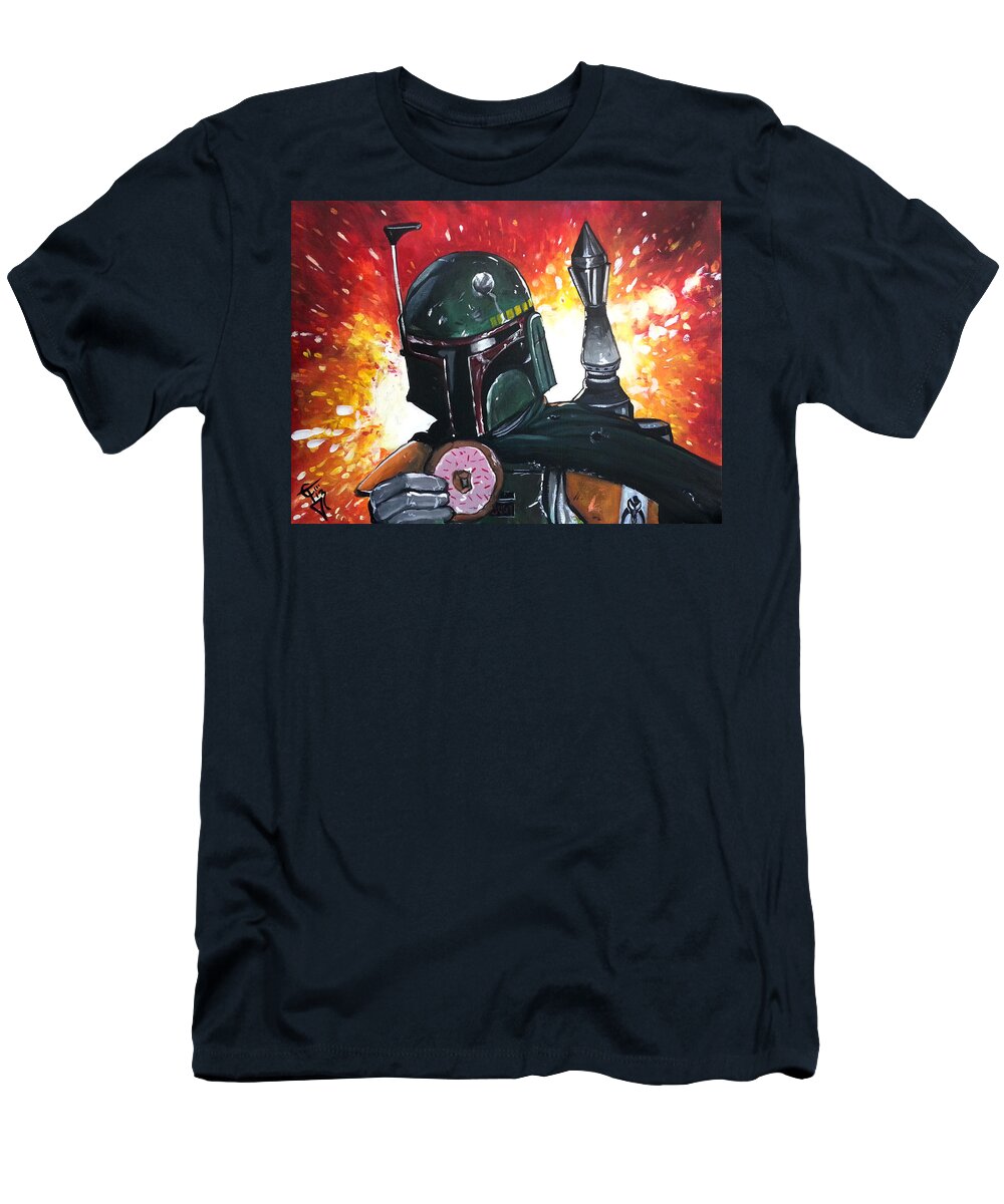 Boba Fett T-Shirt featuring the painting Boba with Sprinkles by Tom Carlton