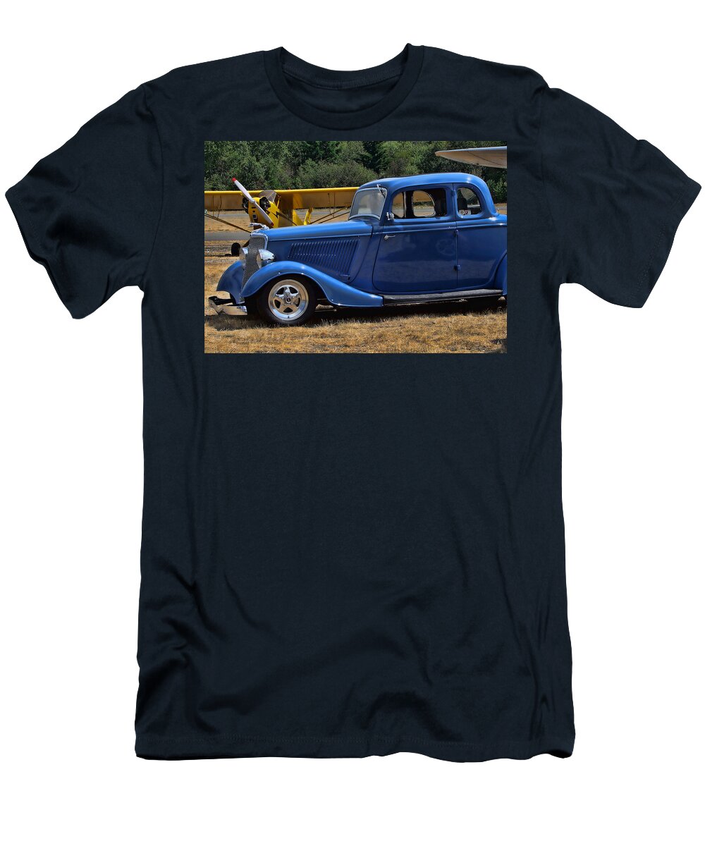 Blue Car T-Shirt featuring the photograph Car and Plane by Ron Roberts