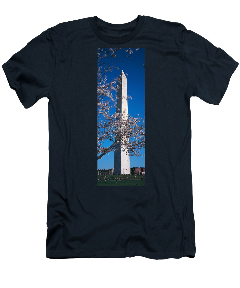 Photography T-Shirt featuring the photograph Cherry Blossom In Front Of An Obelisk by Panoramic Images
