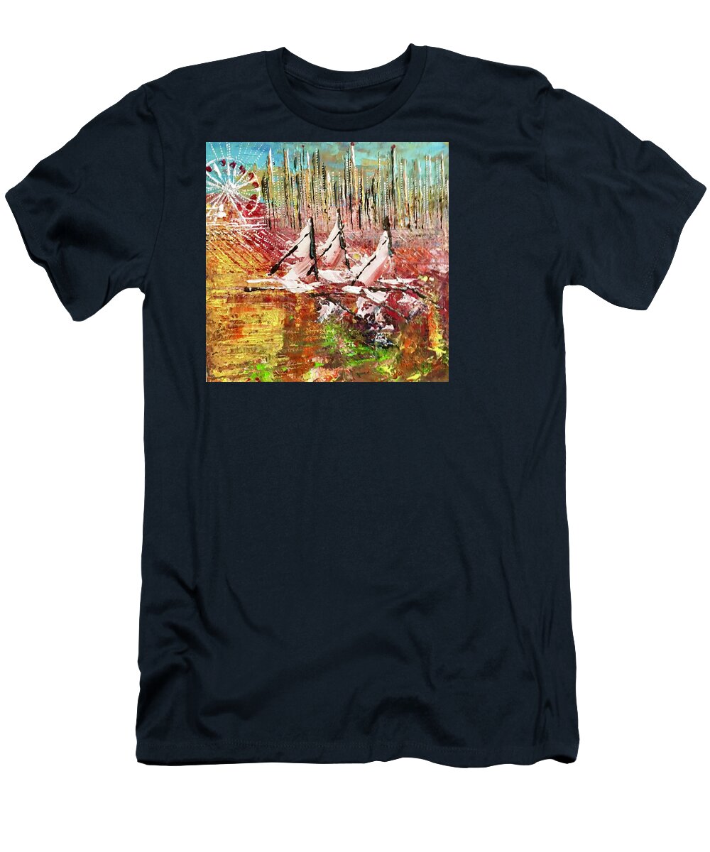 Sailboats T-Shirt featuring the painting Chicago at It's Best #1 by George Riney