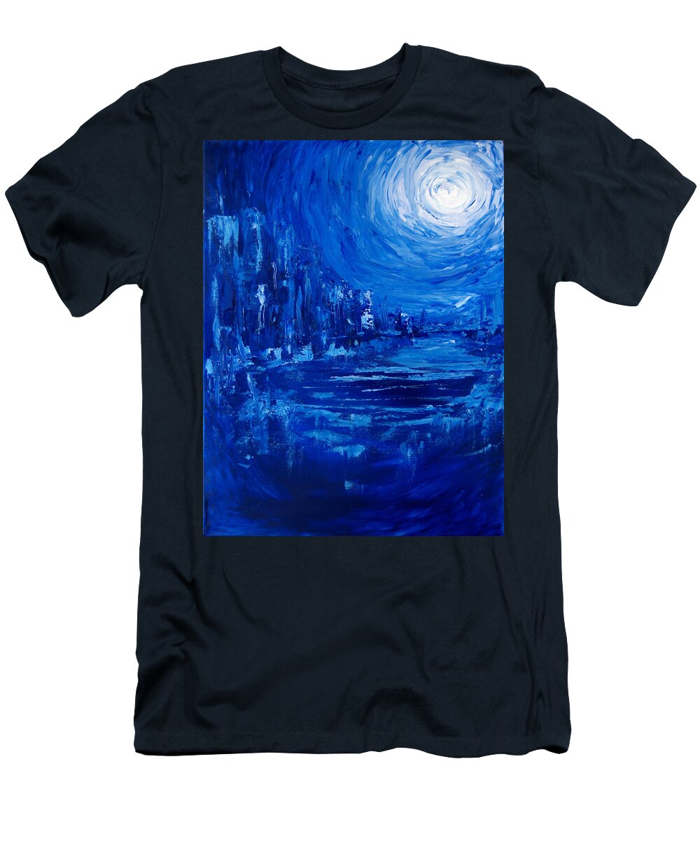 City Painting T-Shirt featuring the painting City In Blue by Christine Cobden