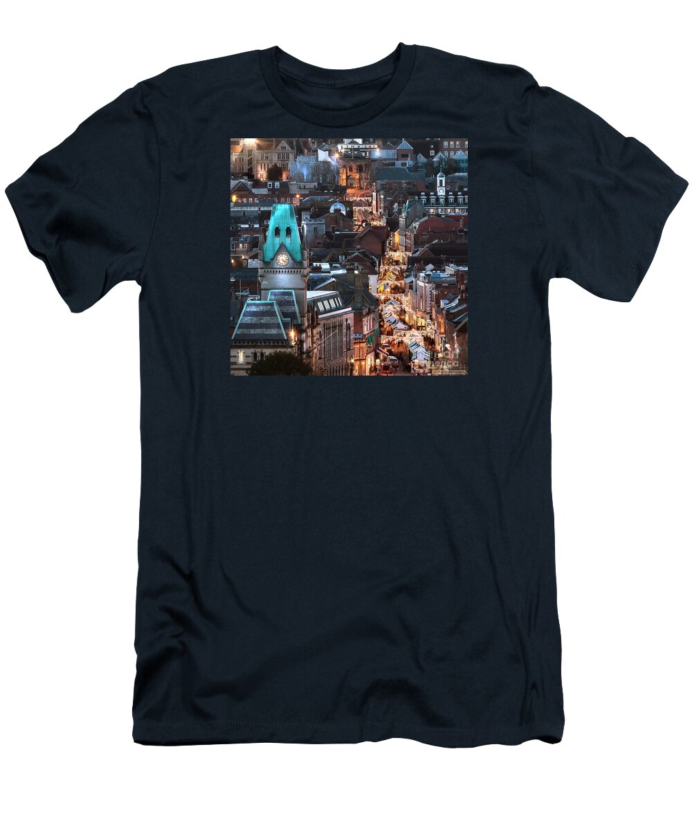 Town T-Shirt featuring the photograph City night view at Christmas by Simon Bratt