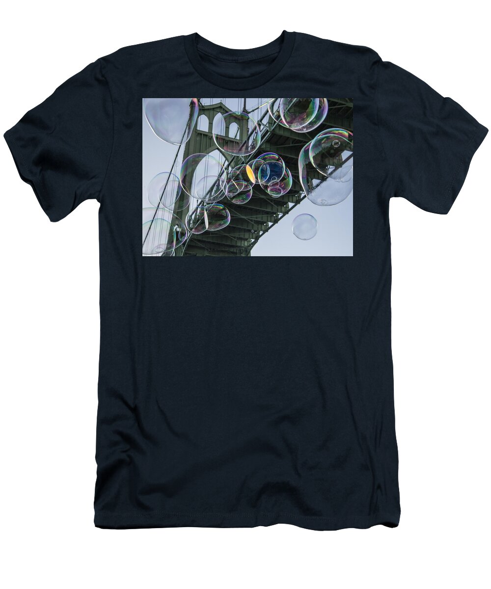 Bubbles T-Shirt featuring the photograph Cleaning the Bridge with Bubbles by Jean Noren