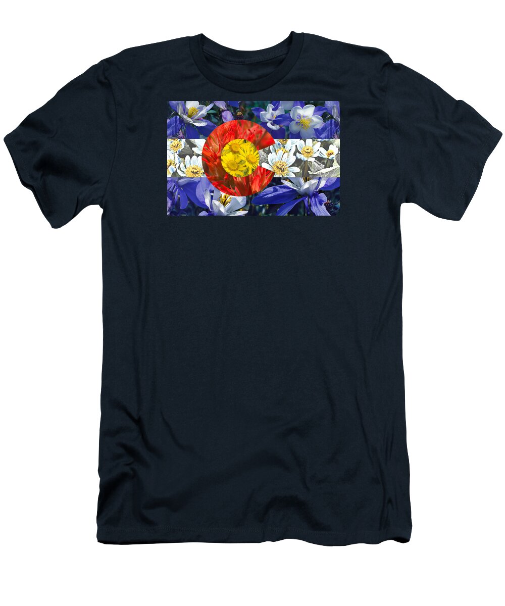 Colorado T-Shirt featuring the photograph Colorado State Flag with Wildflower Textures by Aaron Spong