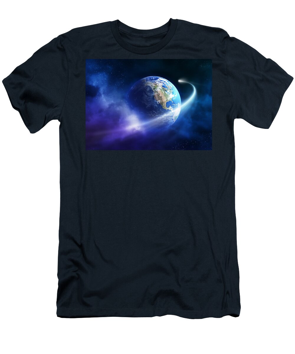 Art T-Shirt featuring the photograph Comet moving passing planet earth by Johan Swanepoel