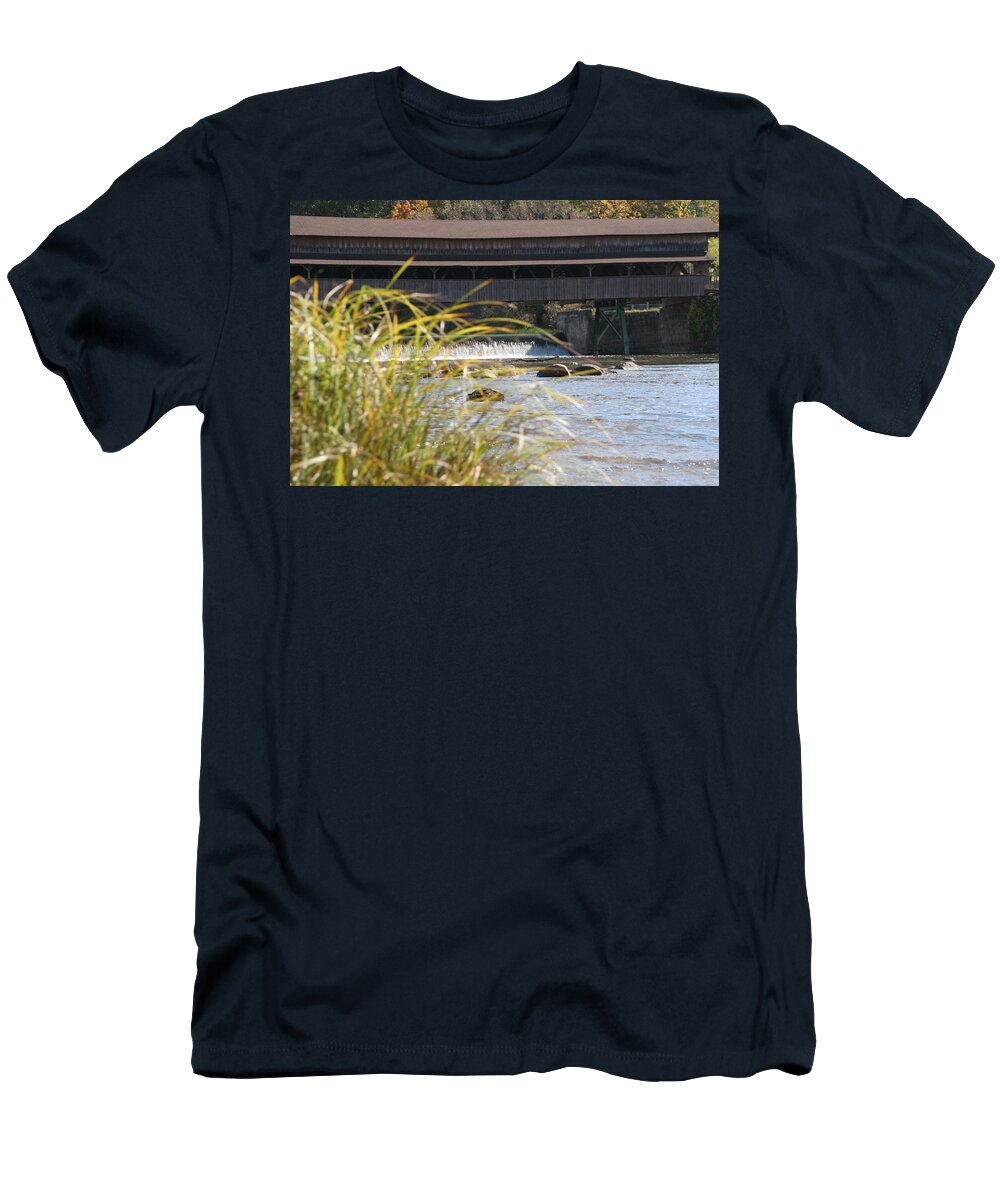 Harpersfield T-Shirt featuring the photograph Covered Bridge Harpersfield Ohio by Valerie Collins