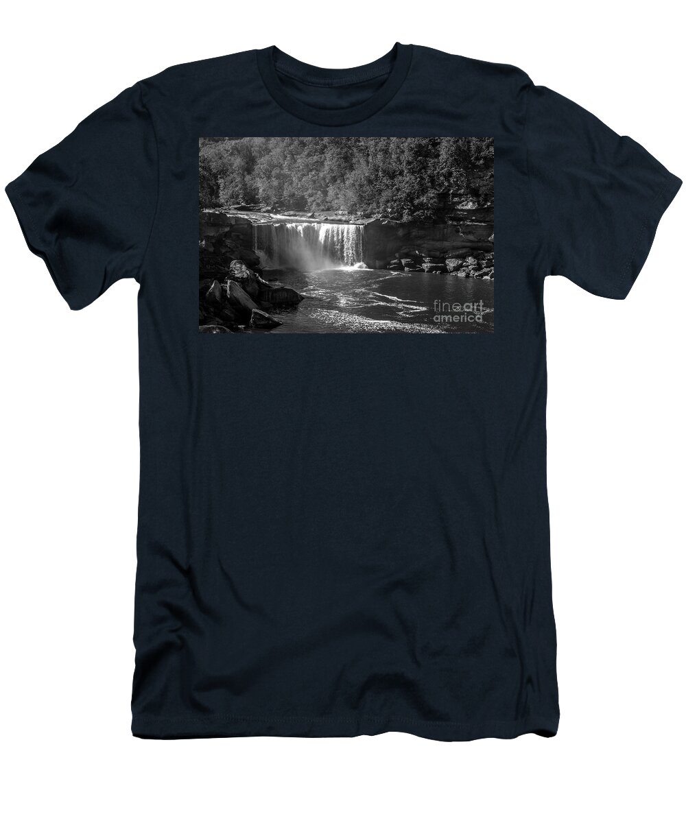 Landscape T-Shirt featuring the photograph Cumberland Falls Five BW by Ken Frischkorn