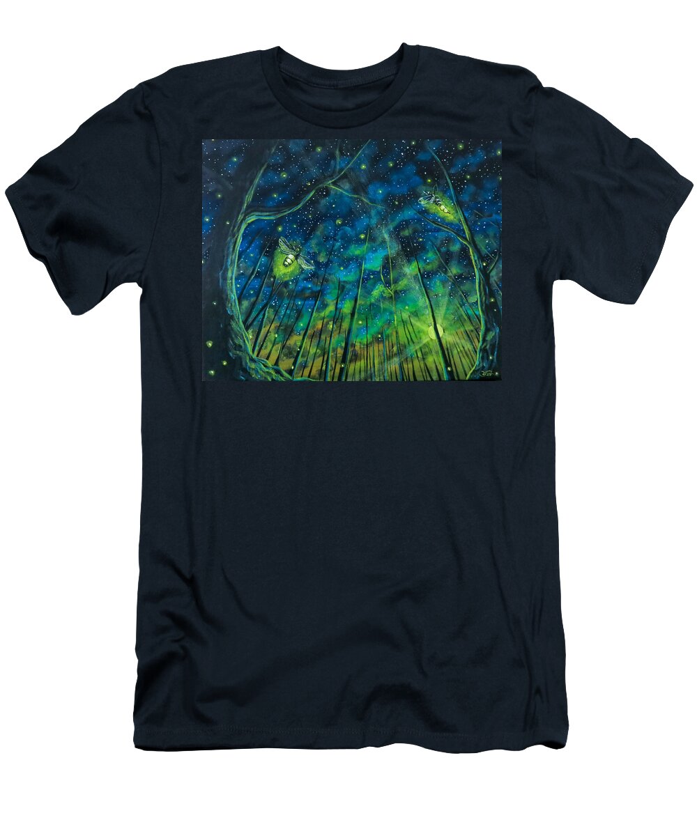 Lightning Bugs T-Shirt featuring the painting Dance The Night Away by Joel Tesch