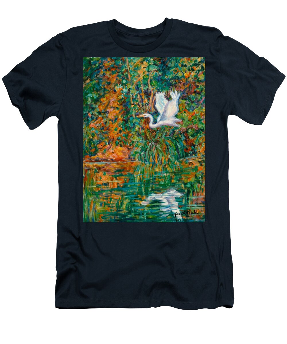 Egret T-Shirt featuring the painting Egret Reflections by Kendall Kessler