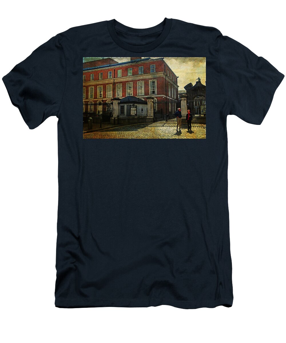 Ireland T-Shirt featuring the photograph Entrance to the Dublin Castle. Streets of Dublin. Painting Collection by Jenny Rainbow