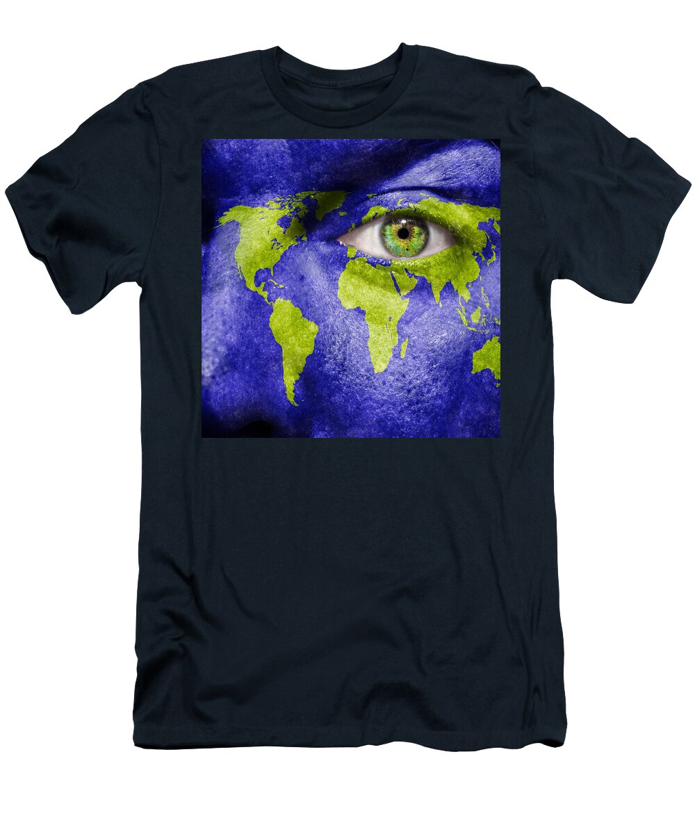 Art T-Shirt featuring the photograph Face the World Map by Semmick Photo