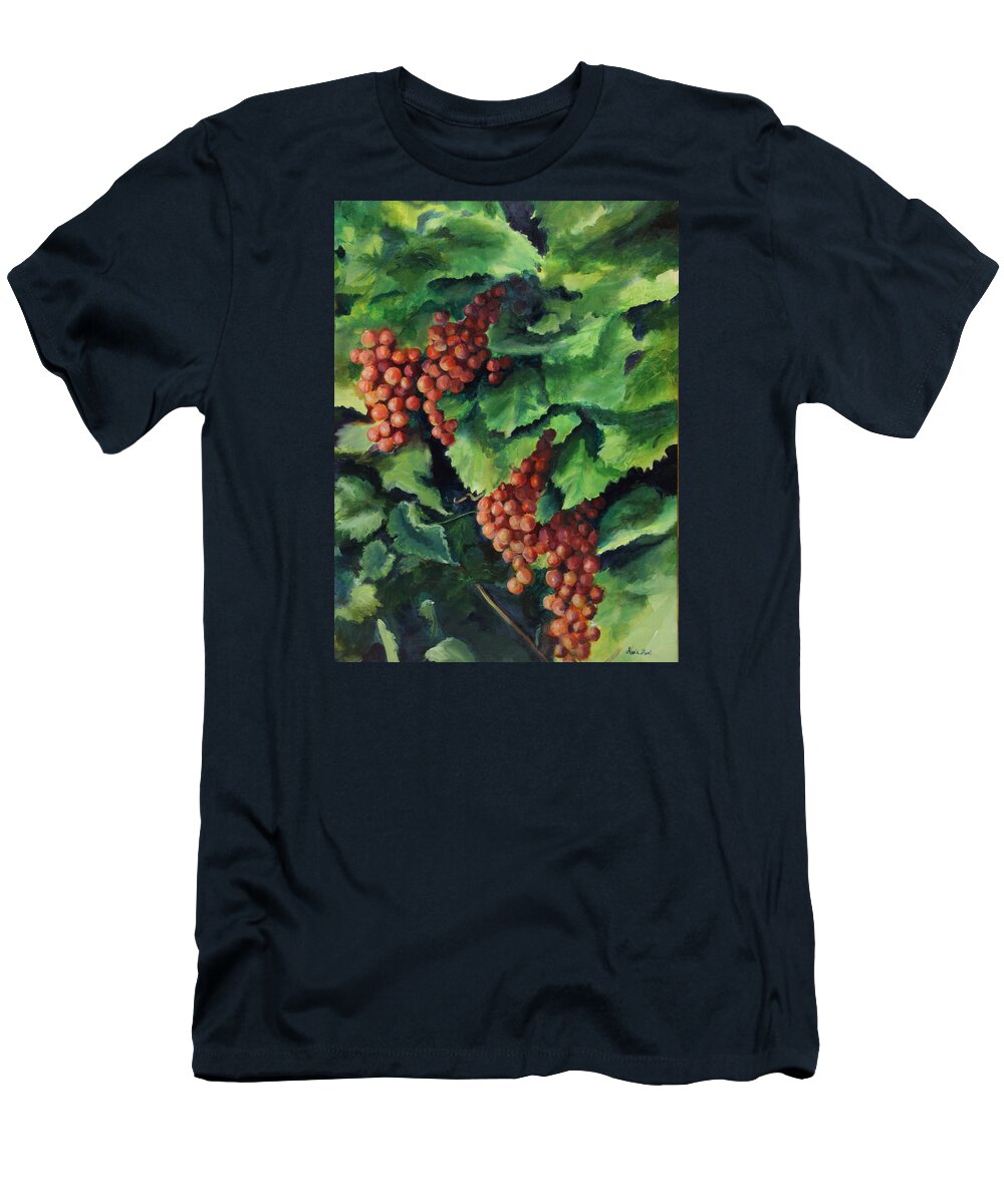 Table Grapes T-Shirt featuring the painting Flames in the Vineyard by Maria Hunt