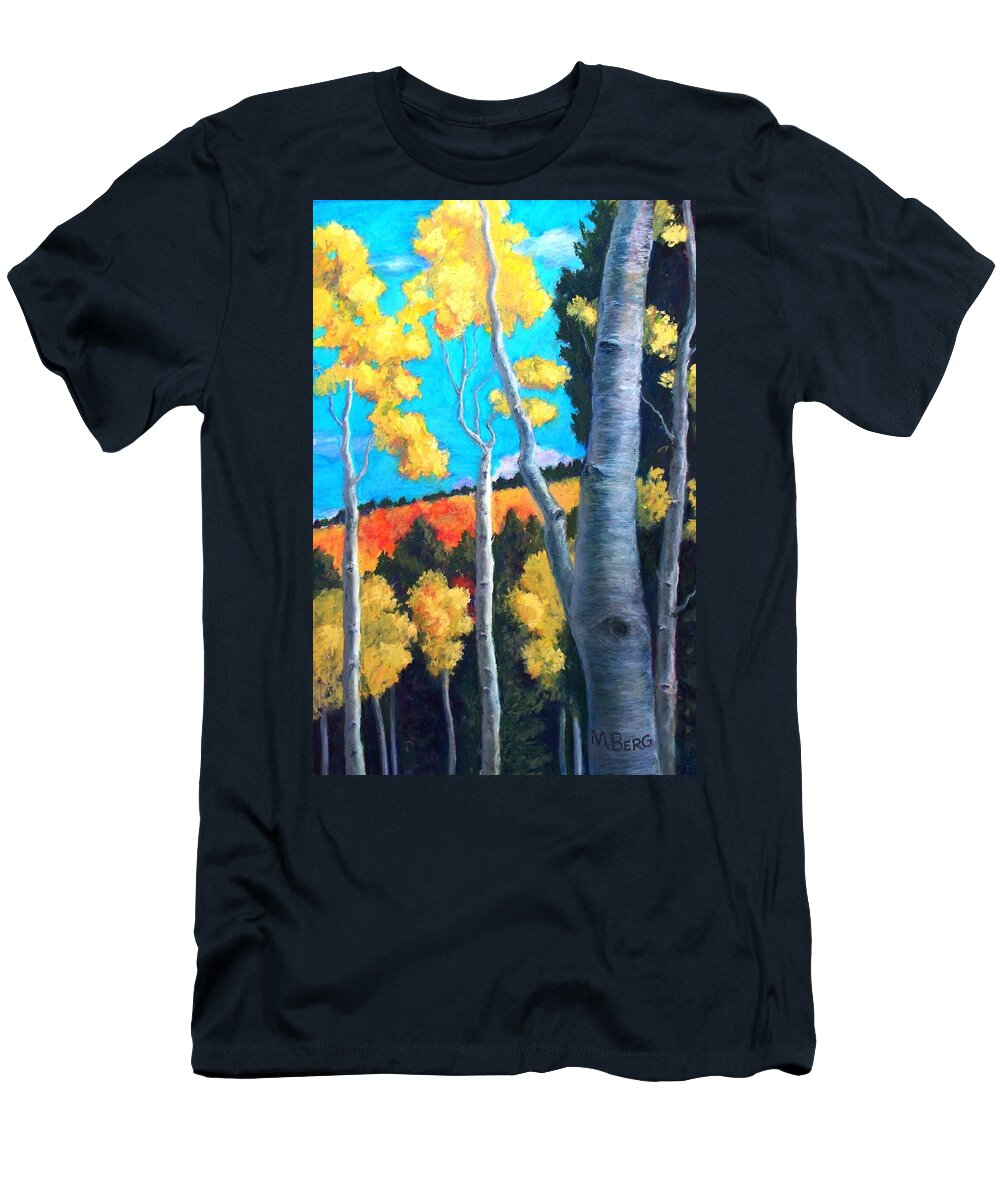 Plein Air T-Shirt featuring the painting Golden Aspens Turquoise Sky by Marian Berg