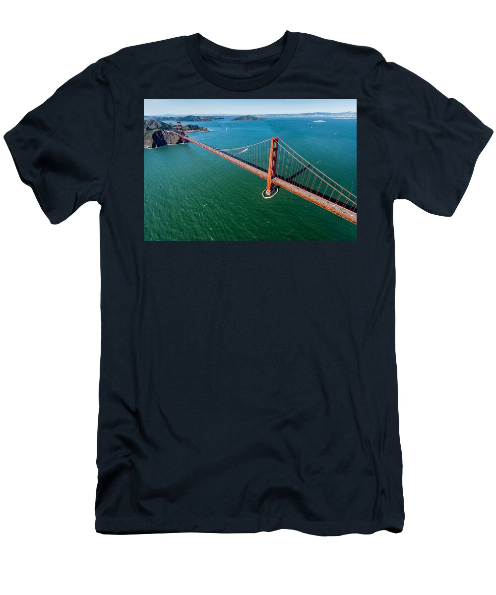 San T-Shirt featuring the photograph Golden Gate Bridge Aloft by Steve Gadomski