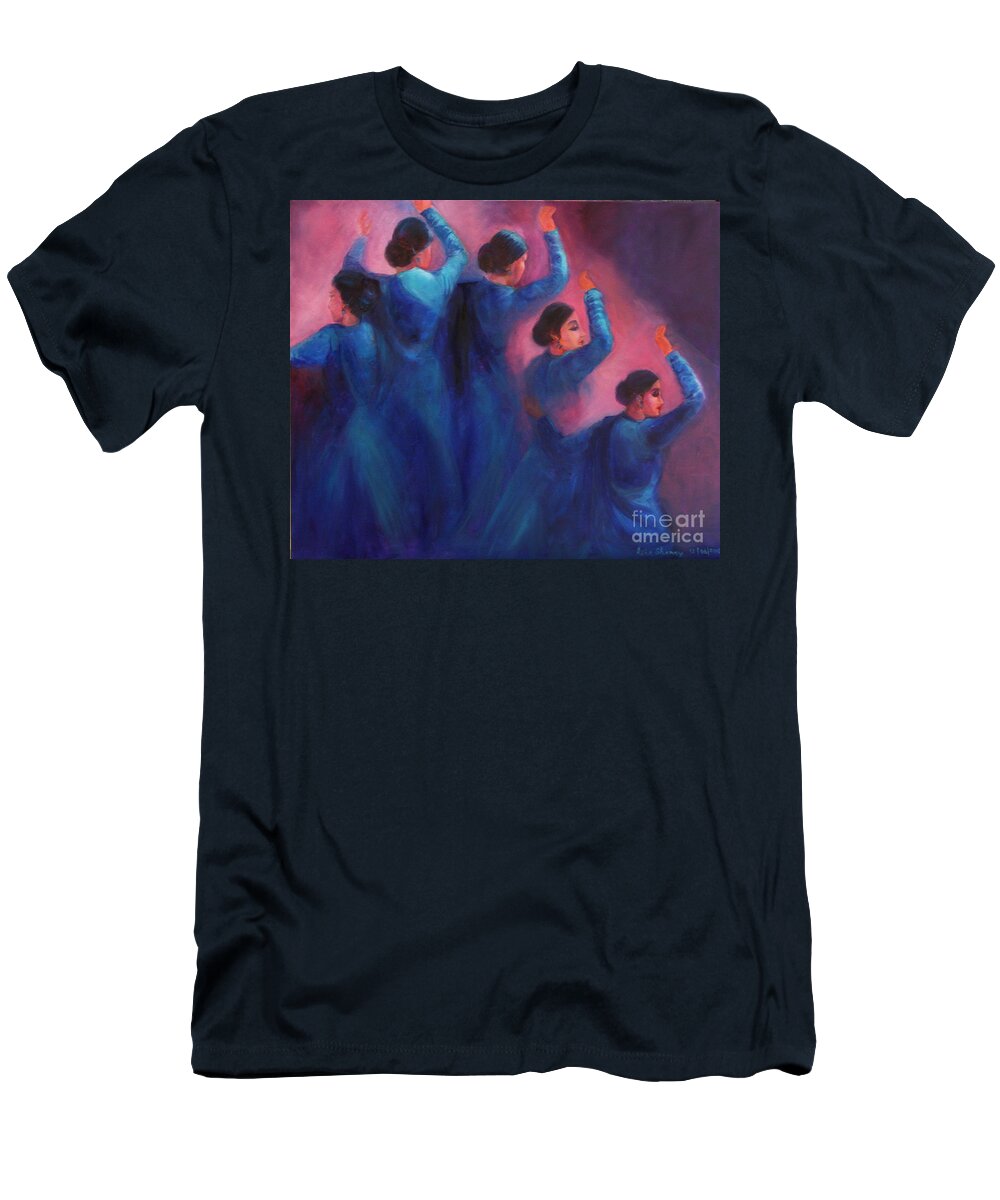 Kathak Dancers T-Shirt featuring the painting Gopis dancing in the dusk by Asha Sudhaker Shenoy