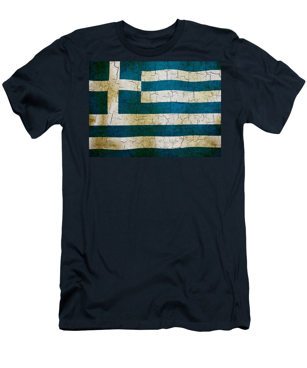 Aged T-Shirt featuring the digital art Grunge greece flag by Steve Ball