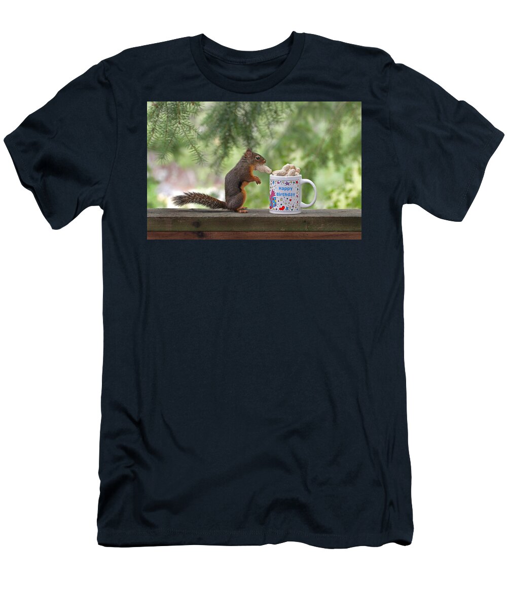 Birthday T-Shirt featuring the photograph Happy Birthday Squirrel by Peggy Collins