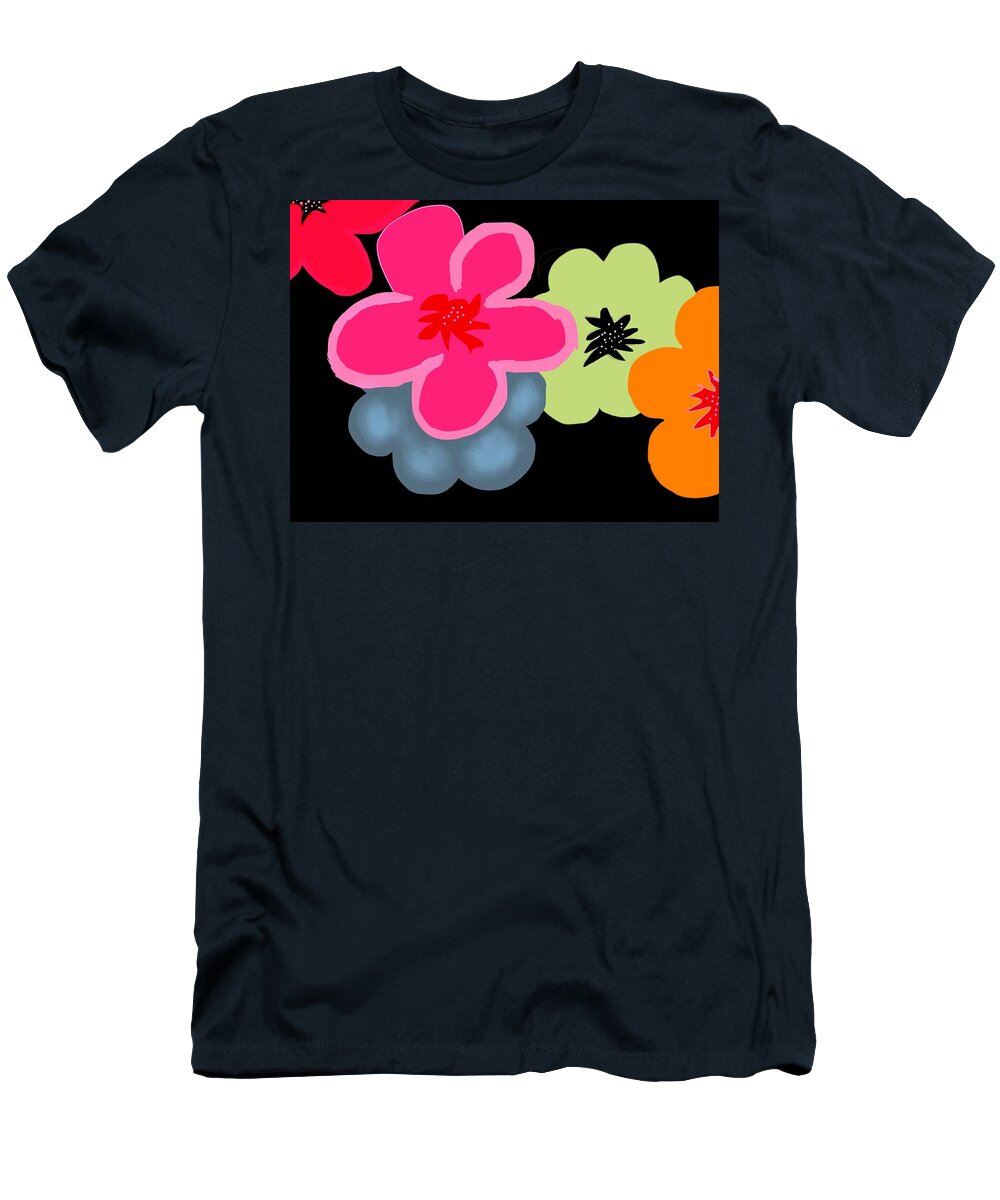 Botanical T-Shirt featuring the digital art Happy Flowers Pink by Christine Fournier
