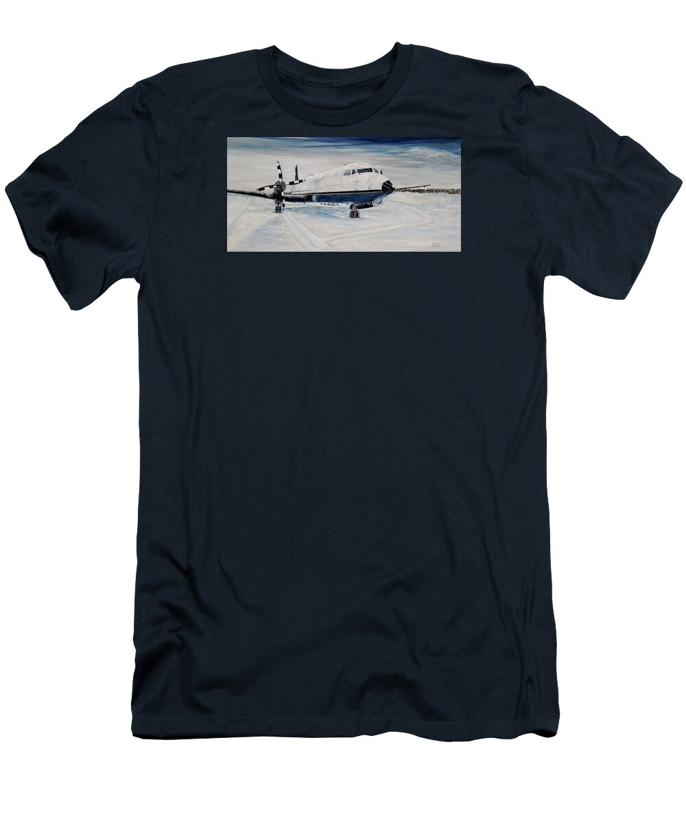 Airplane T-Shirt featuring the painting Hawker - Waiting out the storm by Marilyn McNish
