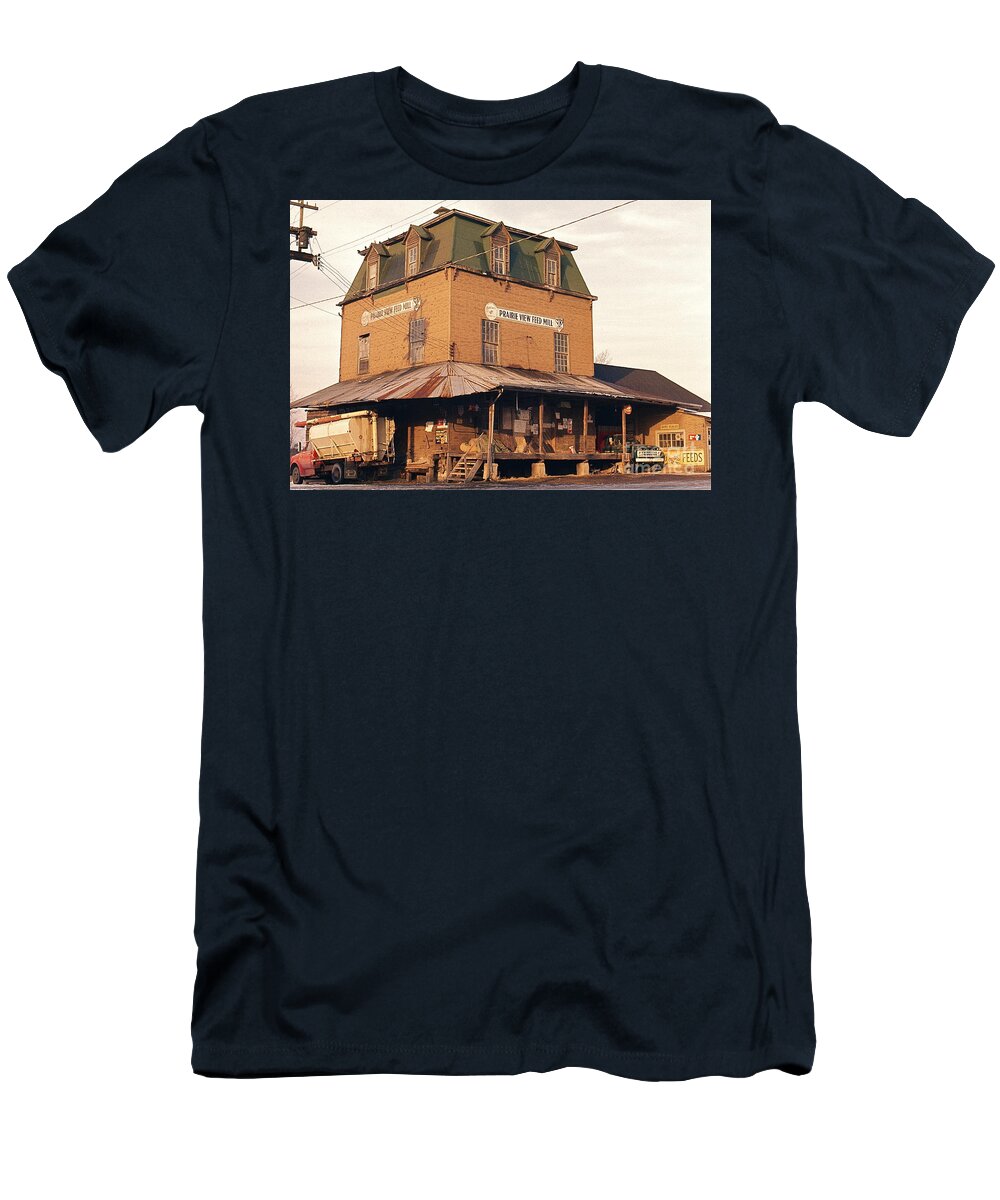 Illinois Feed Mill - The Old Prairie View Feed Mill - Photo Taken In The Early 1970's. T-Shirt featuring the photograph Illinois Feed Mill by Robert Birkenes