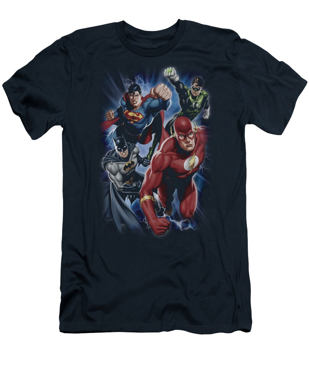 Justice League Of America T-Shirt featuring the digital art Jla - Storm Chasers by Brand A
